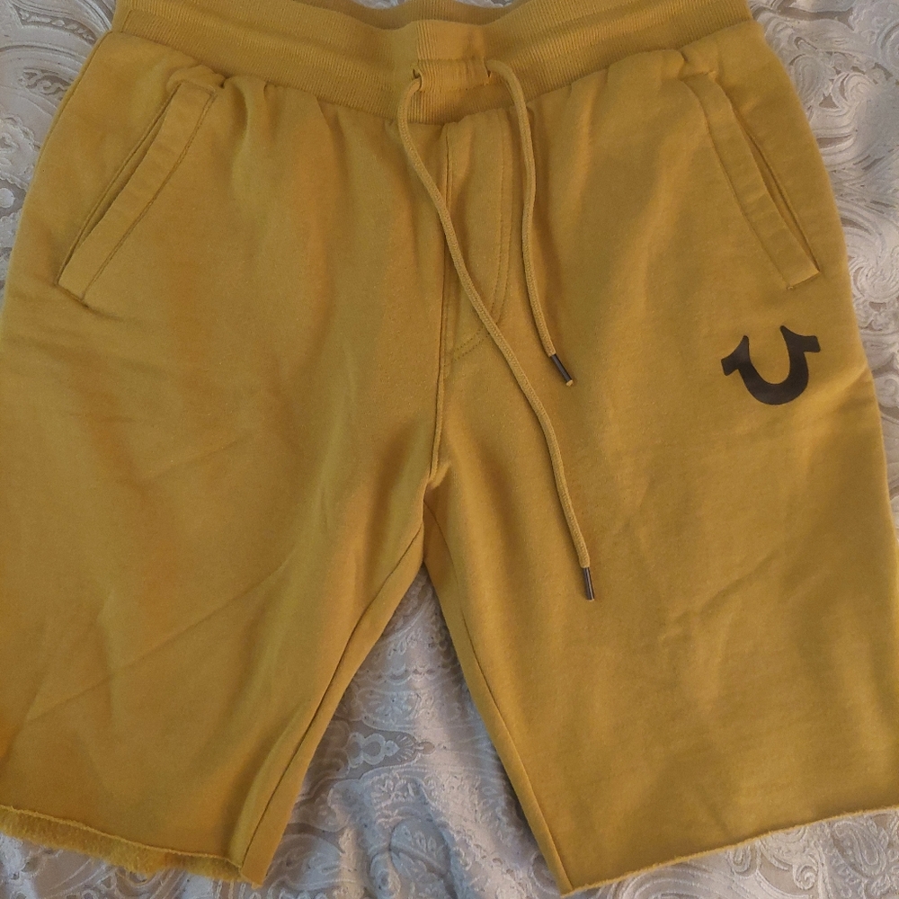 True Religion Mustard Yellow Athletic Shorts